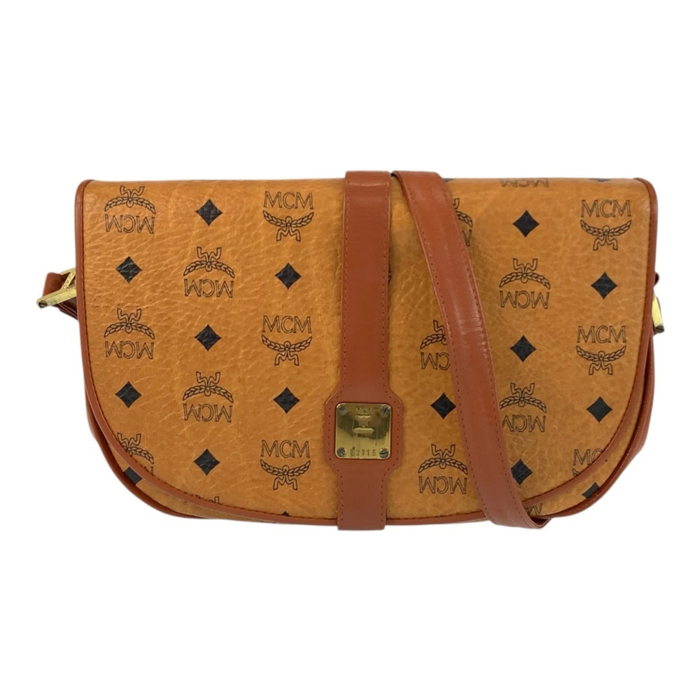 MCM Visetos Brown Leather Shoulder Bag/Pouch for Women with Gold Hardware